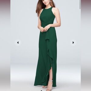 Davids Bridal Juniper Green Chiffon Bridesmaid Gown Size 4